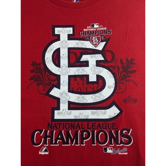Majestic St Louis Cardinals MLB 2011 NL Champions Mens T-Shirt Red Baseball - Picture 5 of 9